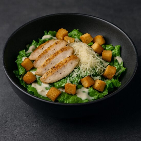 Caesar salad with anchovy dressing and chicken fillet kg