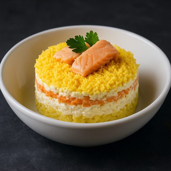 Mimosa salad with salmon fillet kg