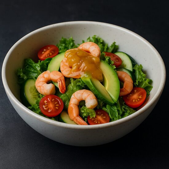  Salad with avocado, prawns, mango chutney, vegetables kg